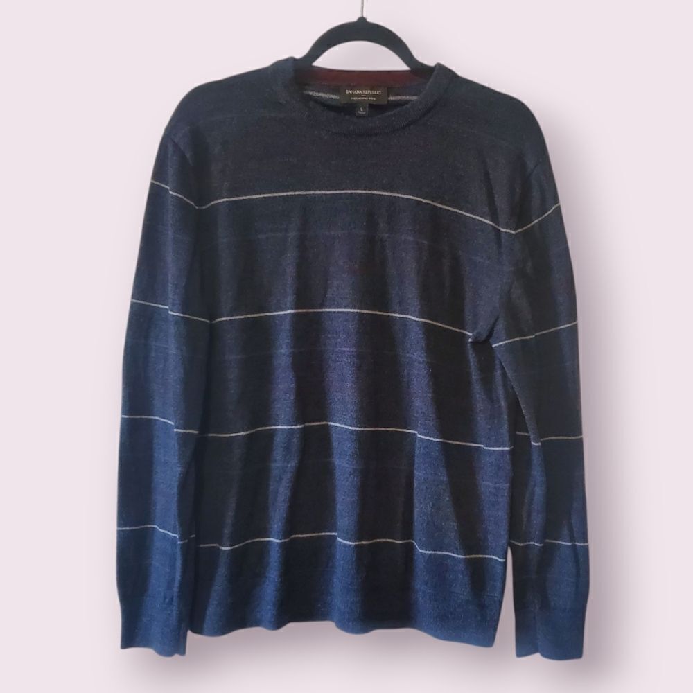 Banana Republic Sweater Men's Large Crewneck Pullover 100% Merino Wool | EUC